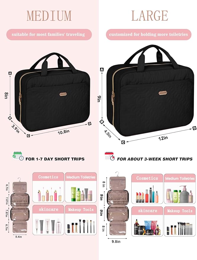 Black Toiletry Bag, Makeup Organizer, Travel Bag - Image 6