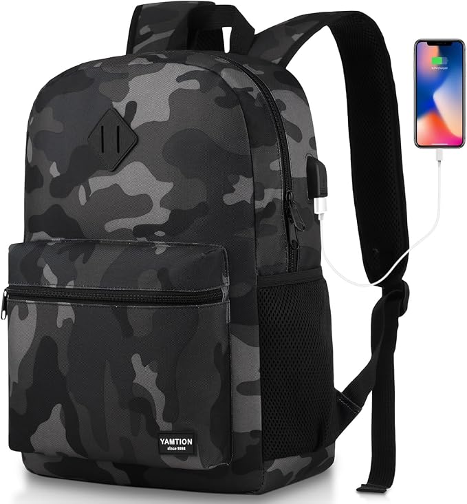 17 Inch School Backpack, Classic Bookbag Men and Teen Boy Schoolbag by YAMTIONBAGS