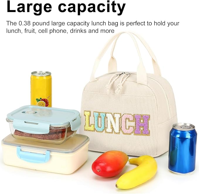 Bluboon Lunch Bag for Women Men Cute Corduroy Lunch Tote Bags Reusable - Image 4