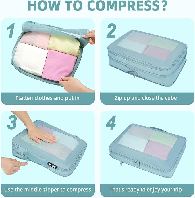 BAGAIL 4 Set/6 Set/8 Set Compression Packing Cubes Travel Accessories - Image 4