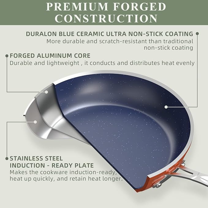 Nuwave Healthy Duralon Blue Ceramic Nonstick Coated 9pc Cookware Set, - Image 3