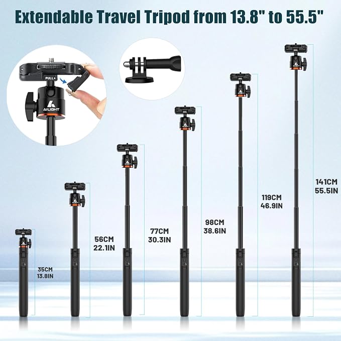 Ailight 60" Extendable Travel Tripod & Selfie Stick - Image 7