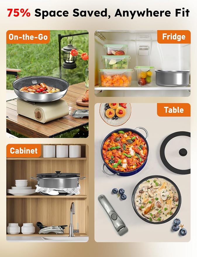Pro DUXANO 12PC Nonstick Pots and Pans Set&Hybrid 3-Ply Stainless Steel Skillet - Image 12