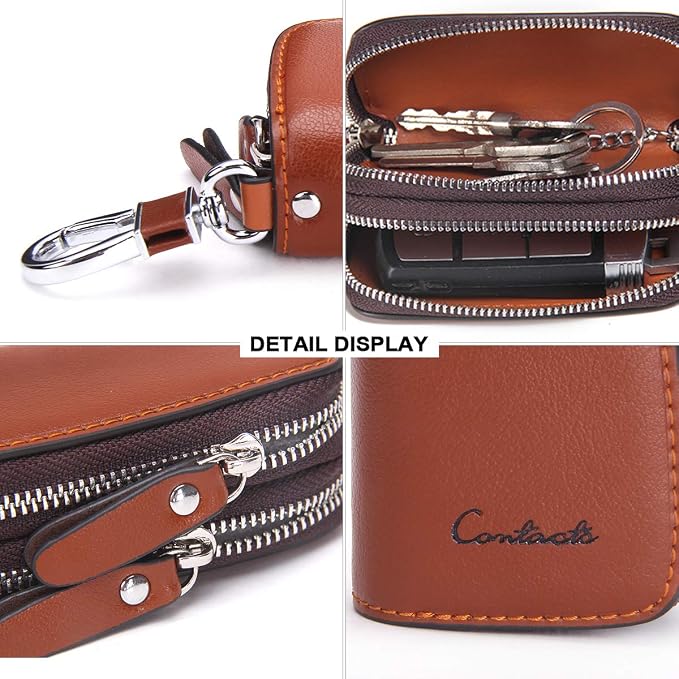 CONTACTS Car Key Case Small Leather Double Zipper Key Holder - Image 8