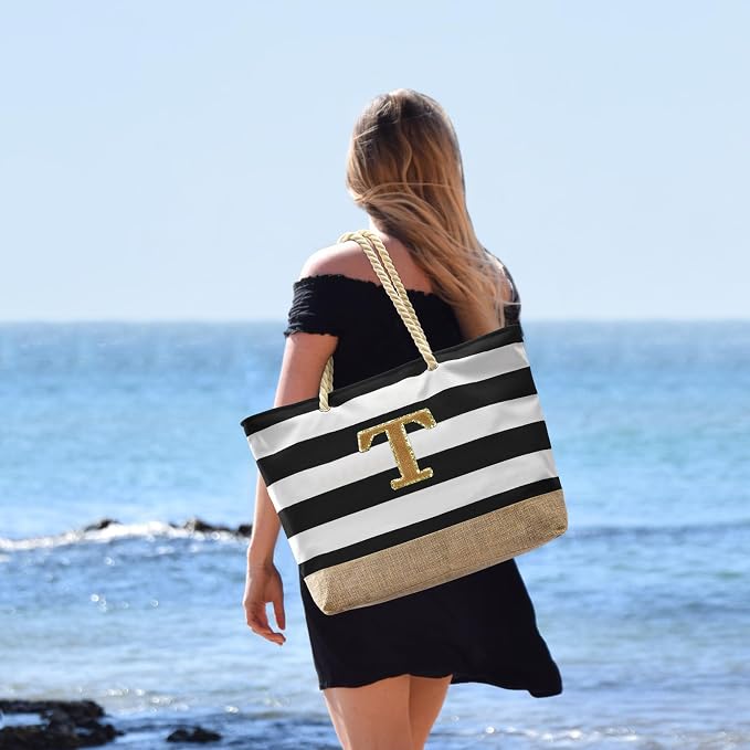Becokan Beach Bag Initial Beach Tote - Image 5