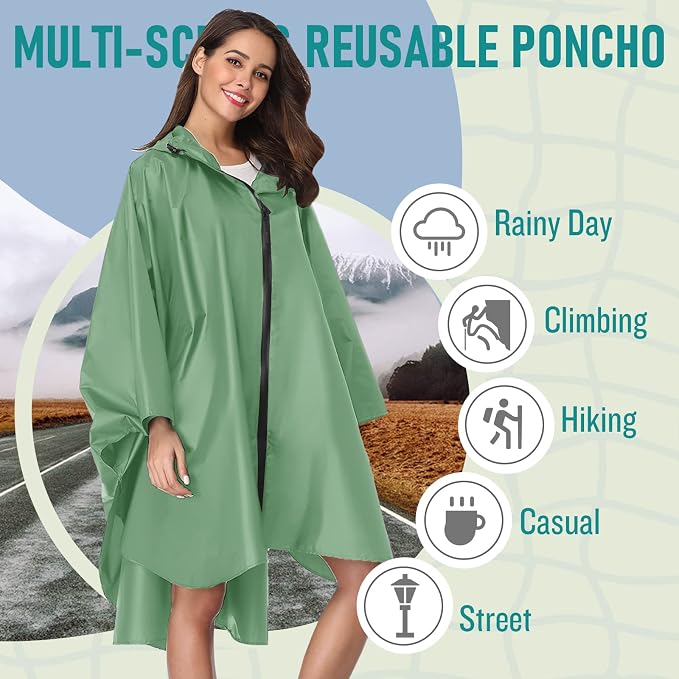 SaphiRose Unisex Rain Poncho Raincoat Hooded - Image 4