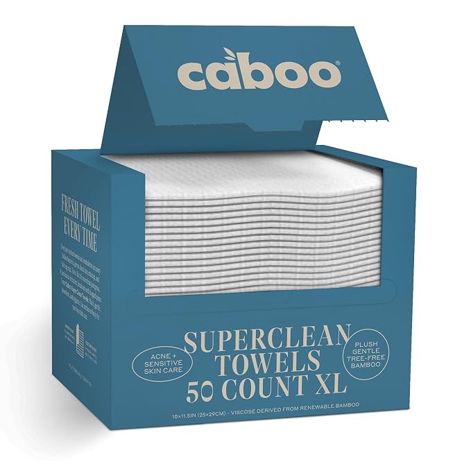 Caboo Bamboo Disposable Face Towels – 50 Soft, Lint-Free Towels | Biodegradable by Caboo