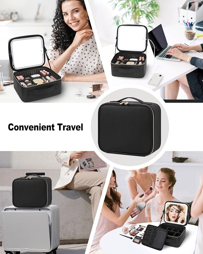 Makeup Bag With LED Mirror, Travel Makeup Case with Light up Mirror Large - Image 7