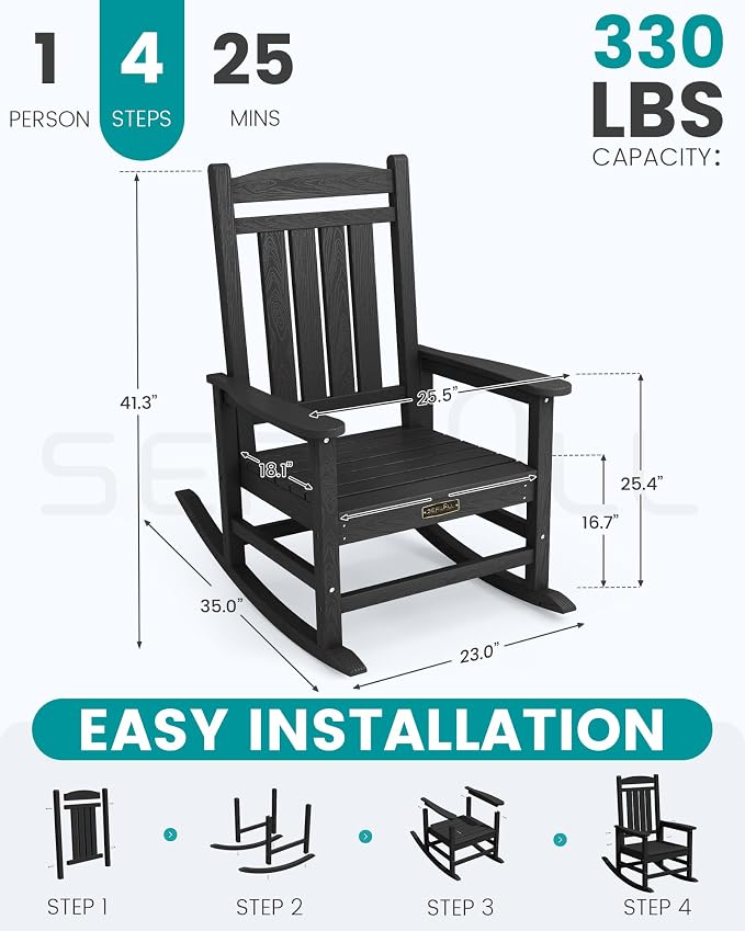 SERWALL Outdoor Rocking Chair Set of 2, HDPE Patio Rocking Chair All-Weather - Image 3