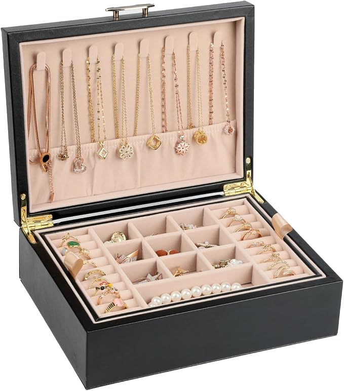 Small Jewelry Organizer for Women, 2-Layer Travel Jewelry Box by ASINGYERbyASINGYERHOME