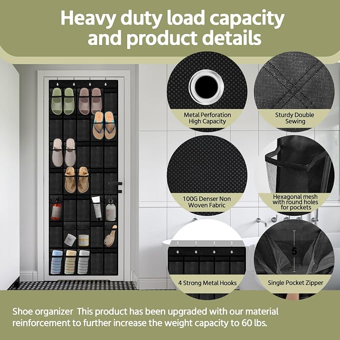 35 Pocket Over the Door Shoe Organizer, Reusable Breathable Large Mesh Bag - Image 2
