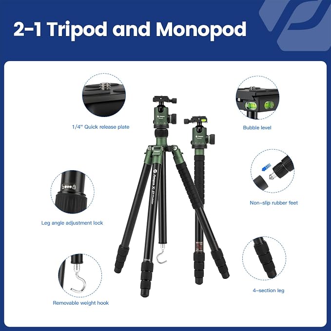 Fotopro 68" Camera Tripod for DSLR, Heavy Duty Compact Travel Tripod - Image 4