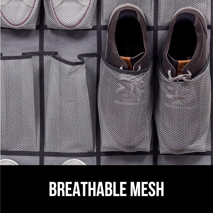 GORILLA GRIP Over the Door Shoe Organizer, 24 Large Breathable Mesh Pockets - Image 5