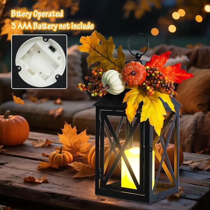 Fall Decor Lantern for Home, Large Decorative Lanterns Outdoor Waterproof 12" - Image 4