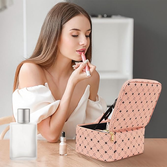 Travel Makeup Bag With 360° rotating LED Mirror, Waterproof cosmetic organizer - Image 4