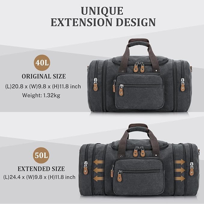 Gonex Canvas Duffle Bag for Travel 50L Expandable Duffel Weekend Overnight Bag - Image 5
