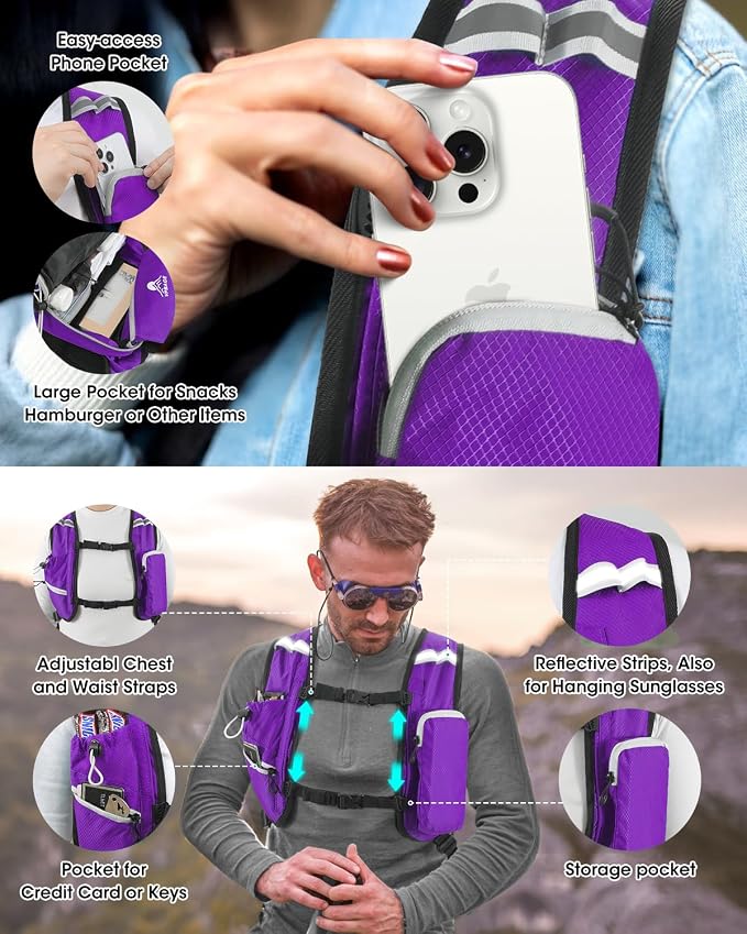 Small Hiking Backpack with Front Phone Holder, Packable Back Pack with Chest - Image 2