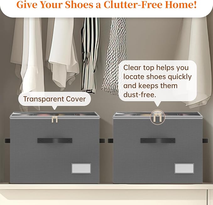 Shoe Organizer for Closet, 2 Pack Foldable Shoe Storage Containers, Fits up - Image 6