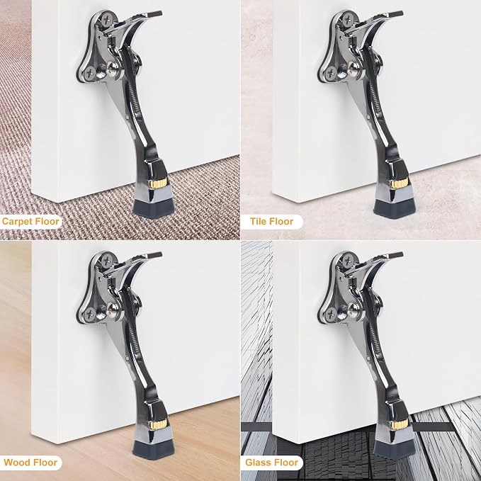 2 Packs Heavy Duty Kickdown Door Stopper, One Touch Adjustable Kickdown Door - Image 4