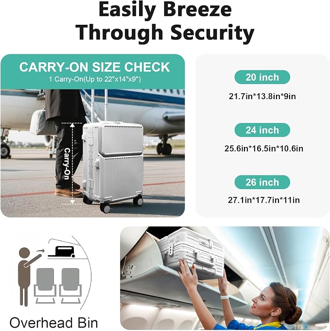 Hard Shell Luggage 20 Inch Travel Suitcase, ABS Aluminum Frame, Lightweight - Image 6