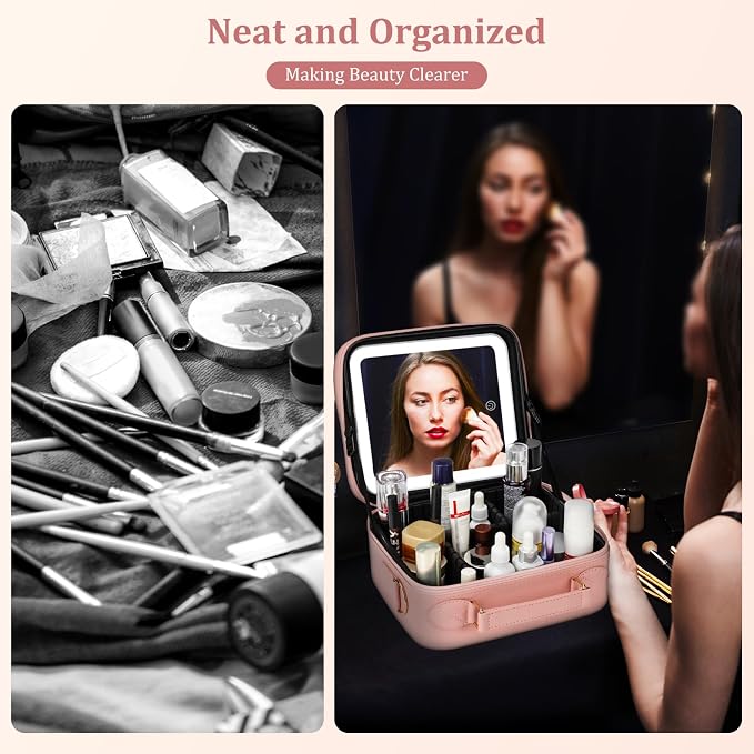 Makeup Bag with LED Mirror, Rechargeable LED Light - Image 5