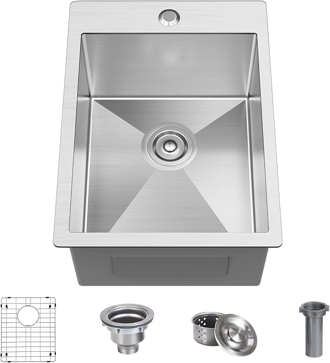 15 x 20 Inch Drop In Kitchen Bar Sink, Small Kitchen Sink Single Bowl Topmount by Kadorer