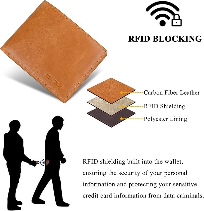 VISOUL Leather Mens Bifold RFID Blocking Wallet - Image 5
