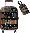 Luggage Cover + Tag, Cat Library Travel Suitcase Protector by BWEGRHE