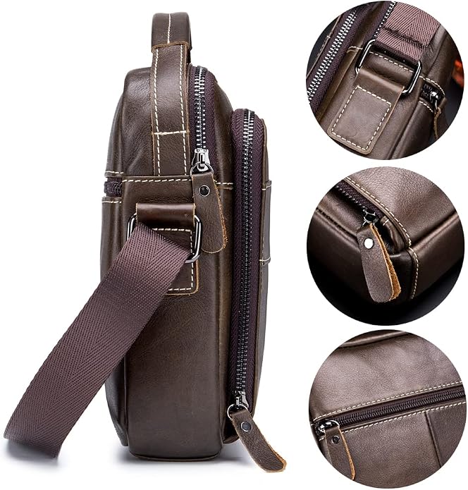 KPYWZER Genuine Leather Shoulder Bag Small Men Messenger Pack Handbag Sling - Image 4