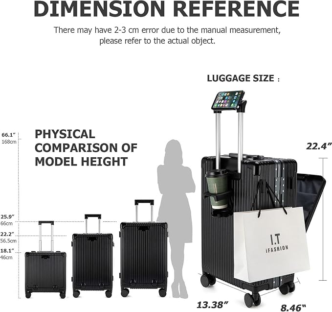 feilario 20in Aluminium Frame PC Hard Shell Spinner Wheels Luggage, Built-In - Image 3