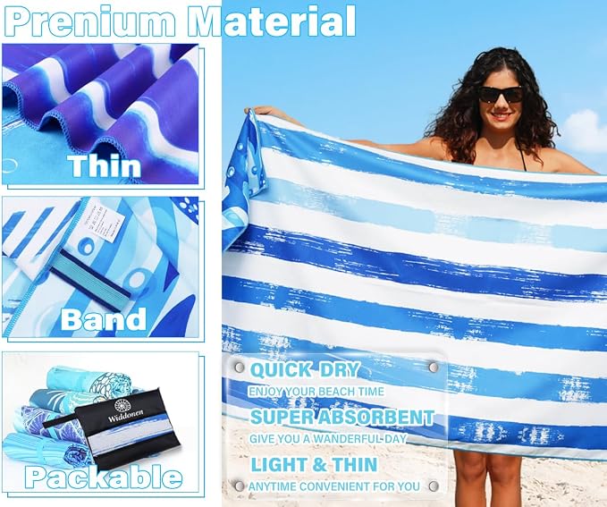 Lightweight Thin Microfiber Beach Towel Sand Free Quick Dry Absorbent Compact - Image 4