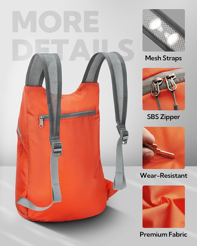 WATERFLY Foldable Lightweight Hiking Backpack: 15L Packable Traveling Daypack - Image 4