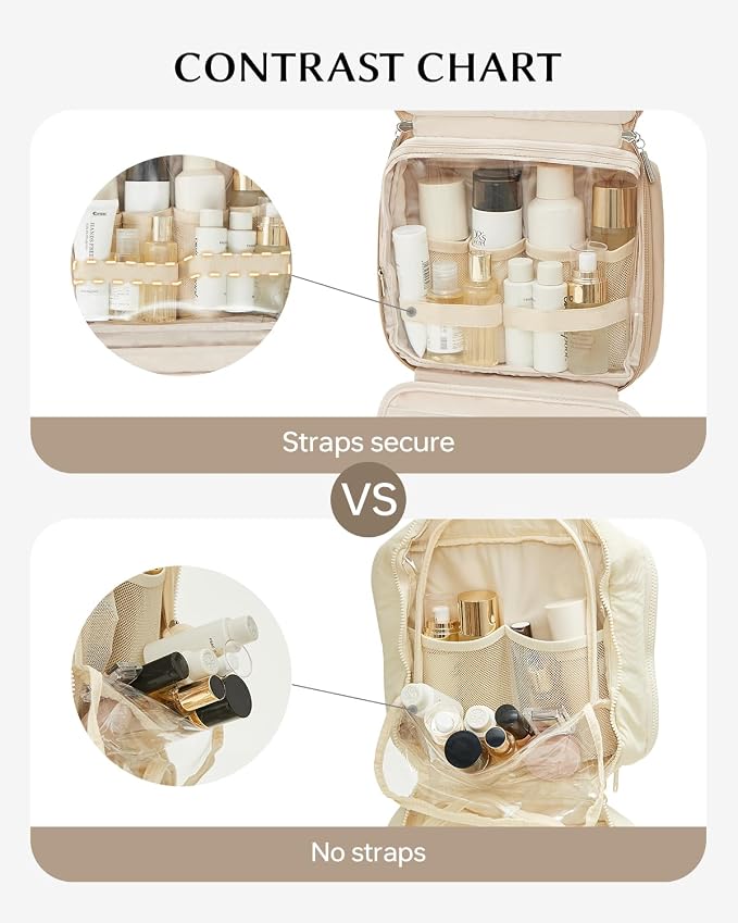 EACHY Toiletry Bag with Hanging Hook, Travel Makeup Bag PU Leather Cosmetic Bags - Image 2