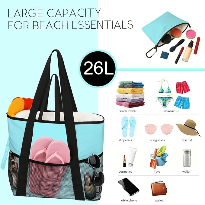 8-Pocket Waterproof Tote for Women -Sandproof Beach Bag - Image 3