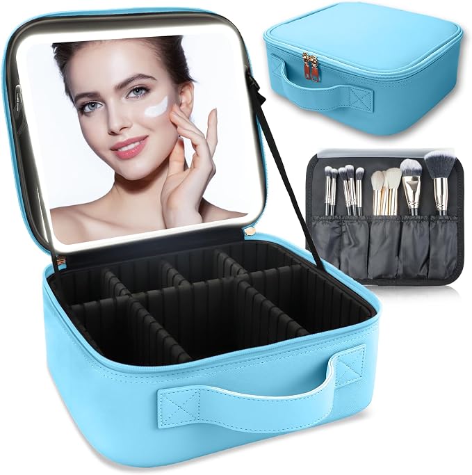 Makeup Bag with Led Mirror, Travel Makeup Organizer with 3 Color Setting by SUILU