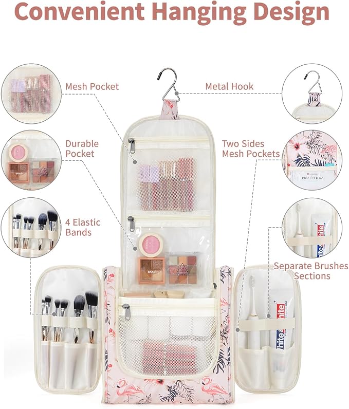 Narwey Hanging Toiletry Bag for Women Travel Makeup Bag Organizer Toiletries - Image 2