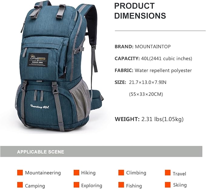 MOUNTAINTOP 40L Hiking Backpack Lightweight Travel Backpack - Image 2