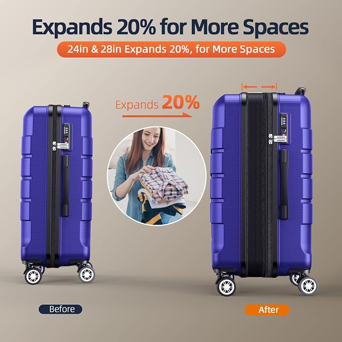 SHOWKOO Luggage Sets Expandable PC+ABS Durable Suitcase Sets Double Wheels TSA - Image 5