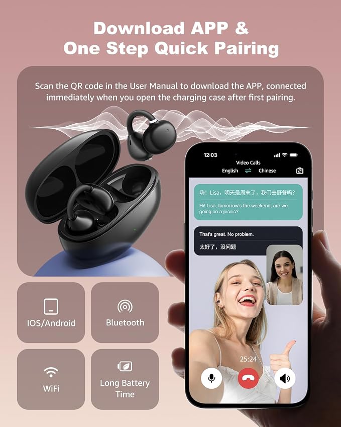 Ai Translation Earbuds Real Time, 163 Languages & Accents Translator Earbuds - Image 4