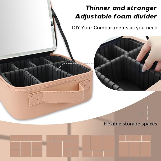 Makeup Bag with Led Mirror, Travel Makeup Organizer with 3 Color Setting - Image 3