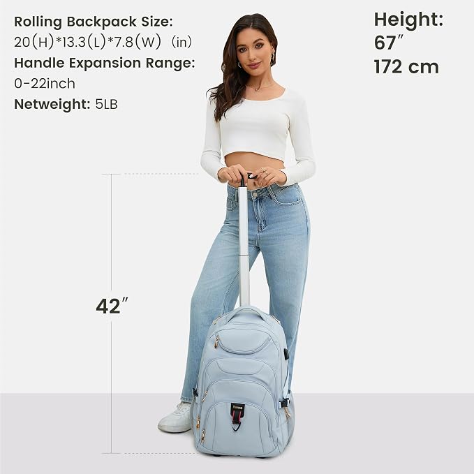 Boavan Rolling Backpack for Women, 17.3 Inch Wheeled Laptop Backpack, Large - Image 4
