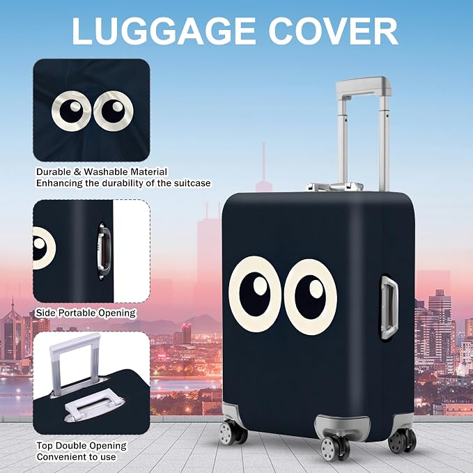 ANNA QUEEN Navy Blue Cartoon Eyes Luggage Cover, Funny Suitcase Protector - Image 3