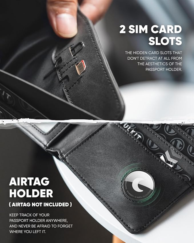 VULKIT Passport Holder with Airtag Holder RFID Blocking Passport Wallet Travel - Image 5