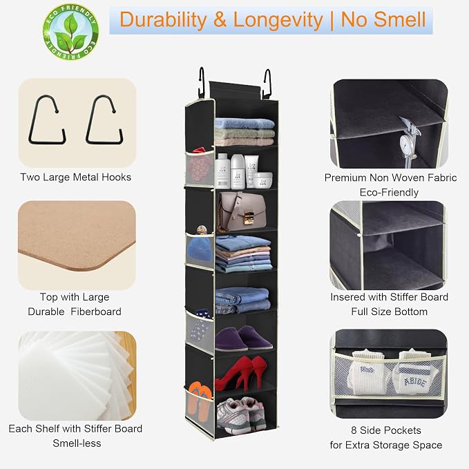 2 Pack Large-Sized Hanging Shoe Organizer 8-Shelf, Hanging Closet Organizer - Image 5