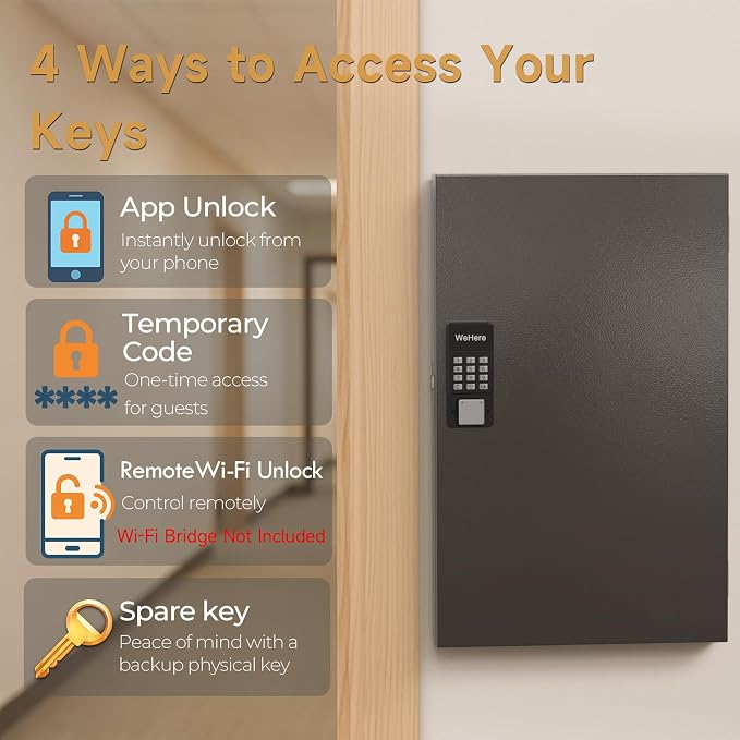 96 Key Lock Box Wall Mount, Smart Key Cabinet One Time Password/APP - Image 3