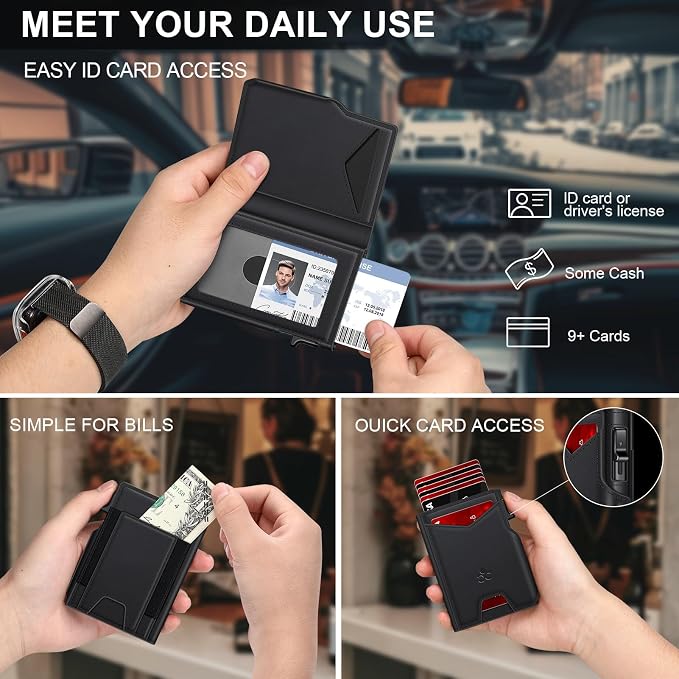 Wallet for Men Wallet with Slim Pop Up Card Holder 9-13 Cards, Bifold - Image 8