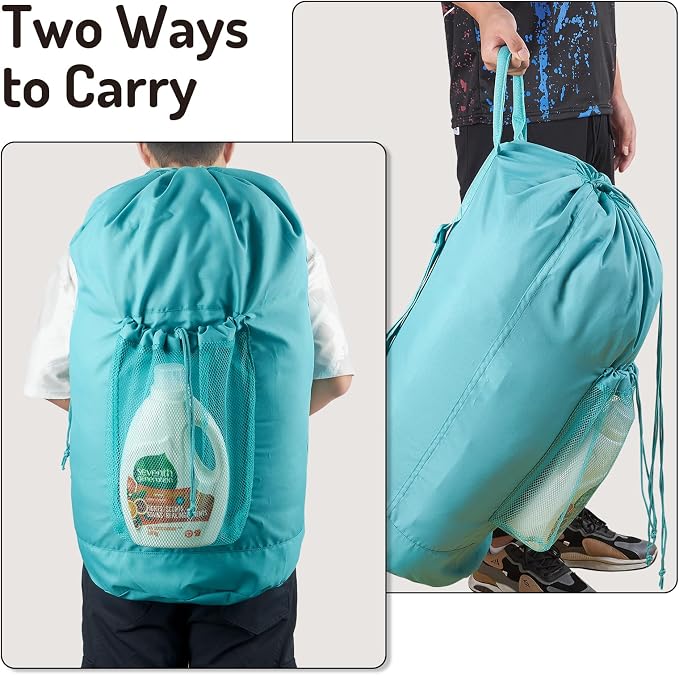 Backpack Laundry Bag with Straps and Detergent Holder, Clothes Laundry Backpack - Image 5