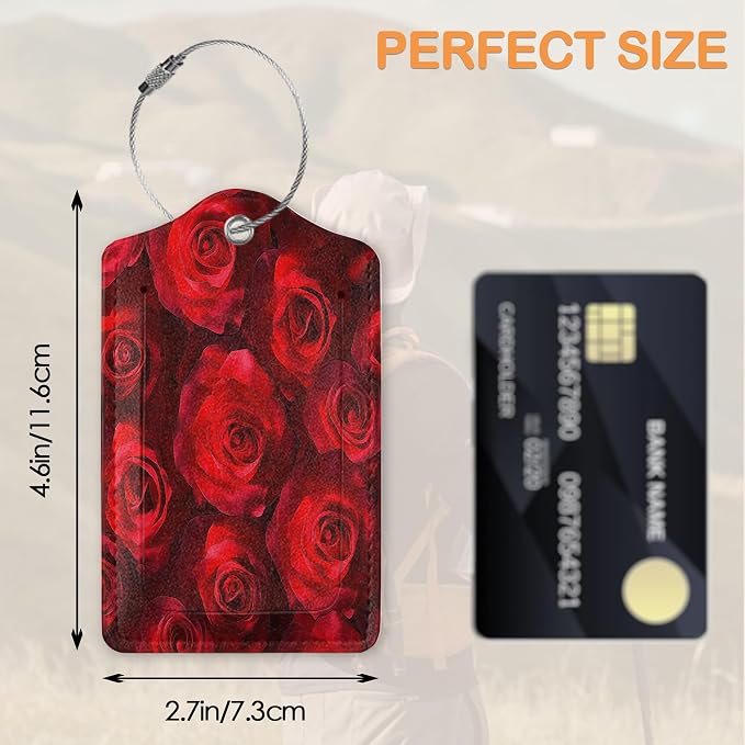 Romantic Elegant Red Roses PU Leather Luggage Tags - Image 2