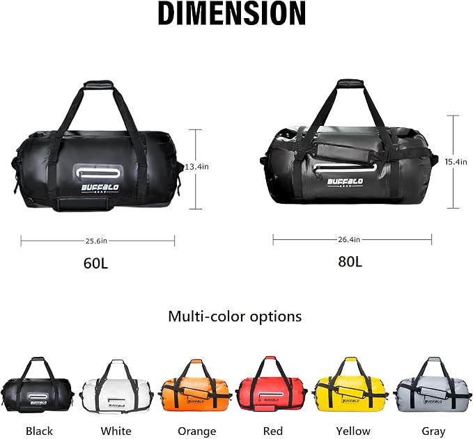 Buffalo Gear Waterproof Duffle Bag 40L 60L 80L Roll-top Dry Bag Heavy Duty - Image 7