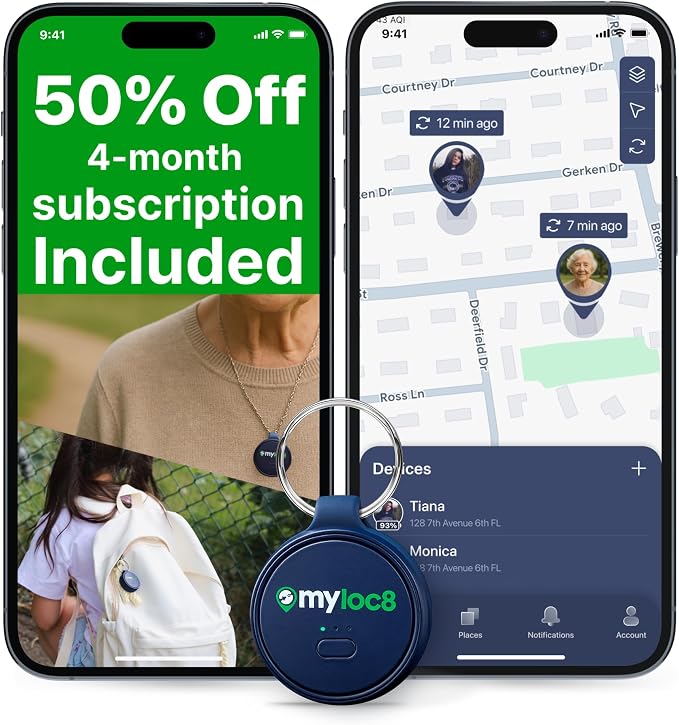 Highly Precise GPS Tracker for Keys, Luggage & Kids – Built-in SIM, SOS Button by MyLoc8